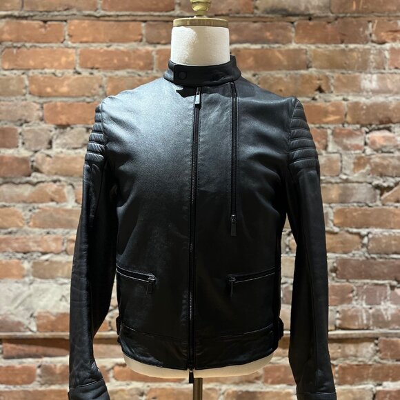 Porsche Design by BOSS Men’s Leather Biker Jacket - Picture 1 of 11
